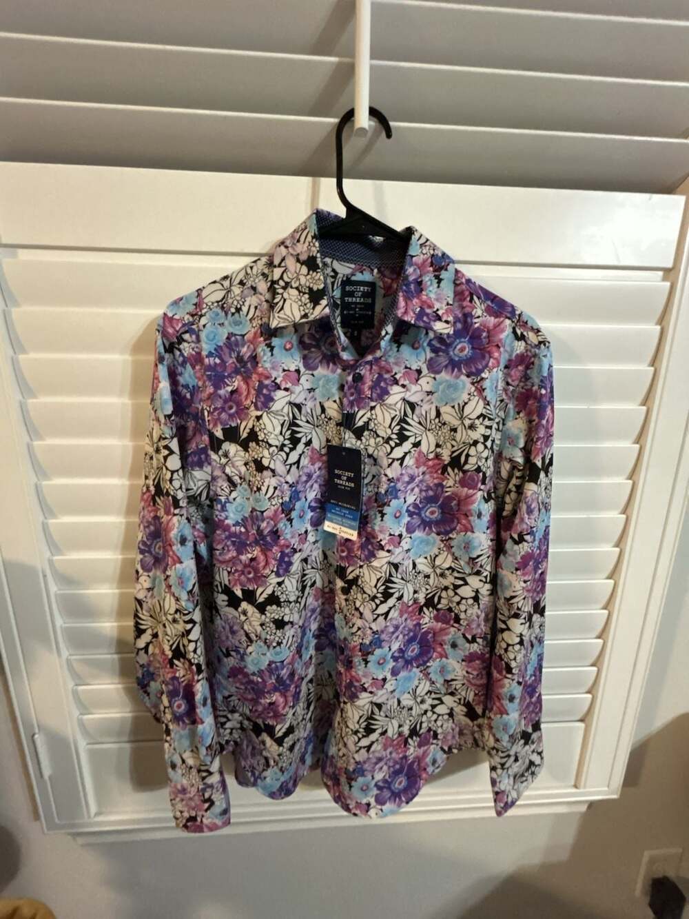 Society of Threads Men's Slim Fit Purple Blue Floral Long Sleeve Button-Down Dre